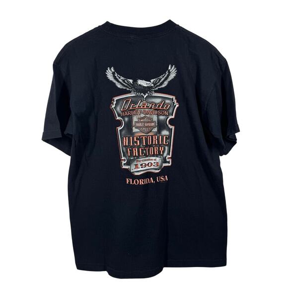 Harley Davidson T-Shirt Men L Orlando Florida Short Sleeve Black Graphic Vintage - Picture 2 of 5